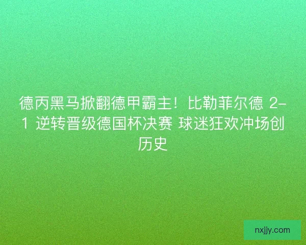 德丙黑马掀翻德甲霸主！比勒菲尔德 2-1 逆转晋级德国杯决赛 球迷狂欢冲场创历史